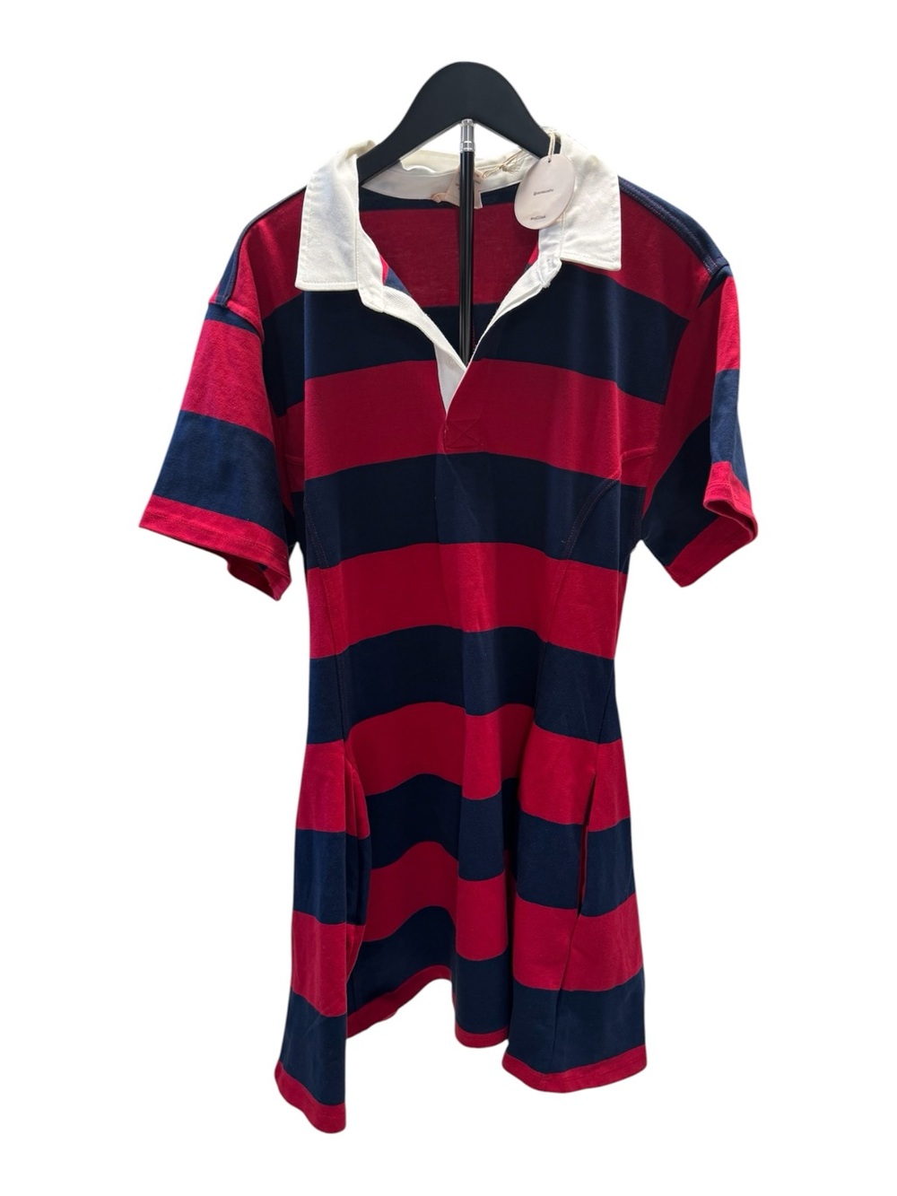 Camila Coelho Red & Navy Striped Polo Dress